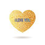 Gold vector glitter heart. Valentine day love design card poster postcard background