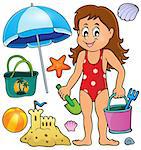 Girl and beach related objects theme set - eps10 vector illustration.
