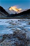 Mountains overlooking frozen valley