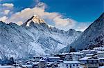 Mountain overlooking snowy village