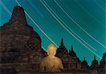 Night star trails, The Buddhist Temple of Borobudur, Java, Indonesia