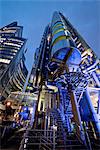 View of Lloyds building at night, London, UK