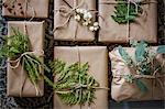 Sweden, Wrapped Christmas presents with twigs