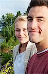 Sweden, Vastra Gotaland, Kallandso, Portrait of young couple outdoors