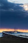 Sweden, Skane, Malmo, Oresund Bridge at dusk