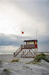 Sweden, Skane, Skanor, Red lifeguard hut on beach