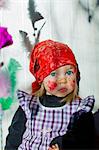 Girl (4-5) wearing costume of witch at Eastertime