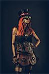 Steampunk robot woman with red hair