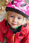 Sweden, Bohuslan, Portrait of girl (2-3) in bike helmet