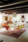 Sweden, Gotland, Bursvik, Burgegard, View of dining room in old house