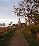 Denmark, Bornholm, Allinge, Hammeren Lighthouse at evening