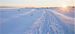 Sweden, Gotland, Faro, Tire tracks in snow
