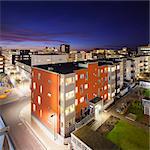 Sweden, Skane, Malmo, Vastra Hamnen, Residential district at night