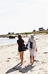 Sweden, Skane, Ahus, Rear view of teenage girls (14-15, 16-17) walking along beach