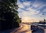 Sweden, Stockholm, Sodermalm, Bus in morning light