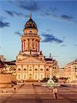 Germany, Berlin, Gendarmenmarkt, Cathedral facade illuminated at dusk