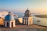 The blue domes of the churches dominate the Aegean Sea, Firostefani, Santorini, Cyclades, Greek Islands, Greece, Europe