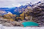 Aerial view of Glacier Lakes on Fox Glacier, South Island, New Zealand, Pacific