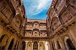 Inner courtyard of the Mehrangarh Fort in Jodhpur, the Blue City, Rajasthan, India, Asia