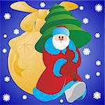 Santa Claus with Christmas tree. The illustration on a blue background.