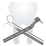 Medical equipment and tools on the background of the tooth. The illustration on a white background.