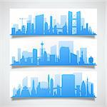 Cityscape sets with various parts of a city. Small towns or suburbs and downtown silhouettes