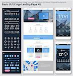 Flat design responsive pixel perfect UI mobile app and website template with trendy polygonal header background, basic linear UI kit, calendar app widget