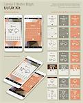 Flat design responsive calendar and weather mobile app widgets UI designs, with colored variations, smartphone mockups with trendy blurred backgrounds, with 3d isometric versions