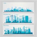 Vector horizontal banners skyline Kit with factories and industrial parts of cities and small towns or suburbs. Illustration divided on layers for create parallax effect