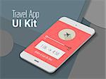 3d isometric material design travel app mobile UI mock up, on trendy material background