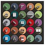 Set of twenty five icons Chancellery with a long diagonal shadow, vector illustration.