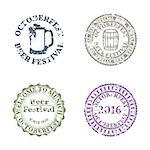 Set of four grunge emblems Oktoberfest, vector illustration.