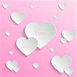 Vector White Paper Hearts With Shadow On Pink Background. Valentine's day Background