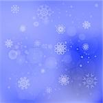 Snow Flakes Background. Blurred Winter Blue Pattern