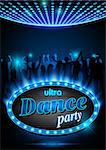 Neon sign ultra Dance Party in light frame with blue flames - Background, Vector