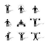 A set of silhouettes athlete performs exercises with shadow, third part, vector illustration.