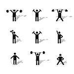 A set of silhouettes athlete performs exercises with shadow, fourth part, vector illustration.