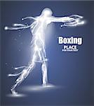 Abstract boxing from dot, flying lightning, vector illustration