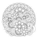 Monochrome mandalas and flowers with hand drawn elements. Image for adult and children coloring books, pages, tattoo. For decorate dishes, cups, porcelain, ceramics, shirts, dresses, bags, tunics. eps 10.