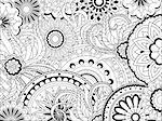 Hand drawn decorated image with doodle flowers and mandalas. Image for adult coloring pages, books. Vector illustration - eps 8.