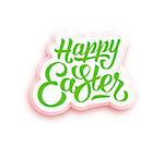 Happy Easter hand lettering. Greeting card for easter with typography. Happy easter paper label design with text isolated on white background. Happy Easter typographic background. Vector illustration