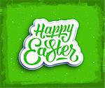 Happy Easter hand lettering text. Vintage greeting card for easter with typography. Happy easter greetings on green grunge background. Vector illustration