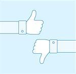 Thumbs up and thumbs down line icons. Thumbs outline icons. Positive and negative feedback. Good and bad gestures. Like and dislike concept. Vector illustration