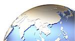 Southeast Asia on metallic model of planet Earth with embossed continents and visible country borders. 3D rendering.