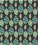 Vector abstract hand drawn seamless pattern with green leaf on black background