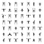 A set of silhouettes of athletes train in the gym, vector illustration.