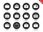 Suitcases and bags vector icons set. Business and management concept, cases for businessmen, labels, handbag, zipper, open and secret bag. Isolated on whithe background