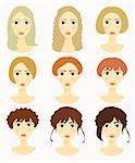 faces of women, girls different hairstyles. vector illustration