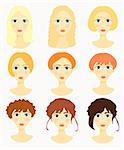 Women face, girls colored hair. vector illustration