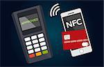 Mobile payments and near field communication. Transaction and paypass and NFC. Vector illustration